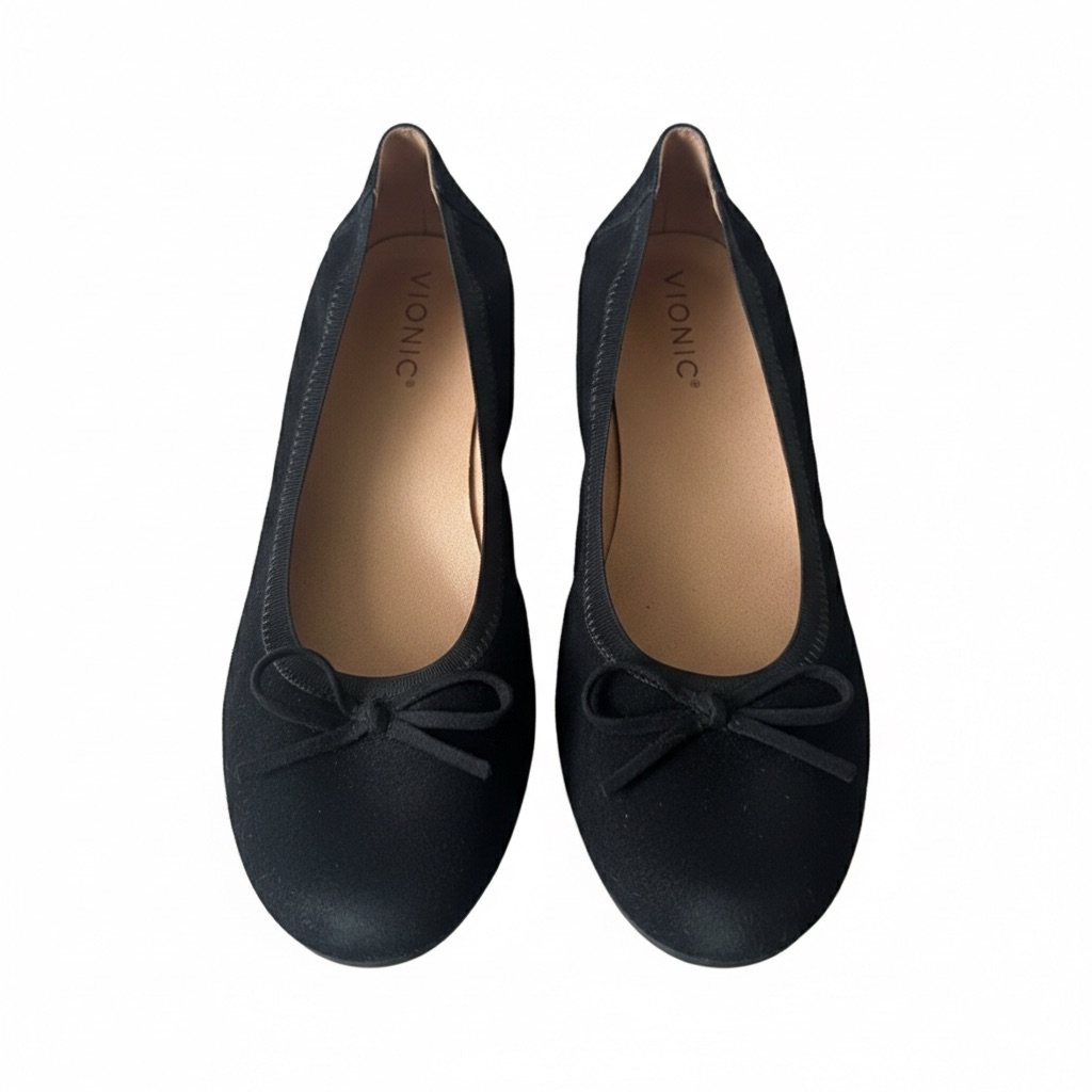Vionic Black Suede Ballerina Flats Size 8